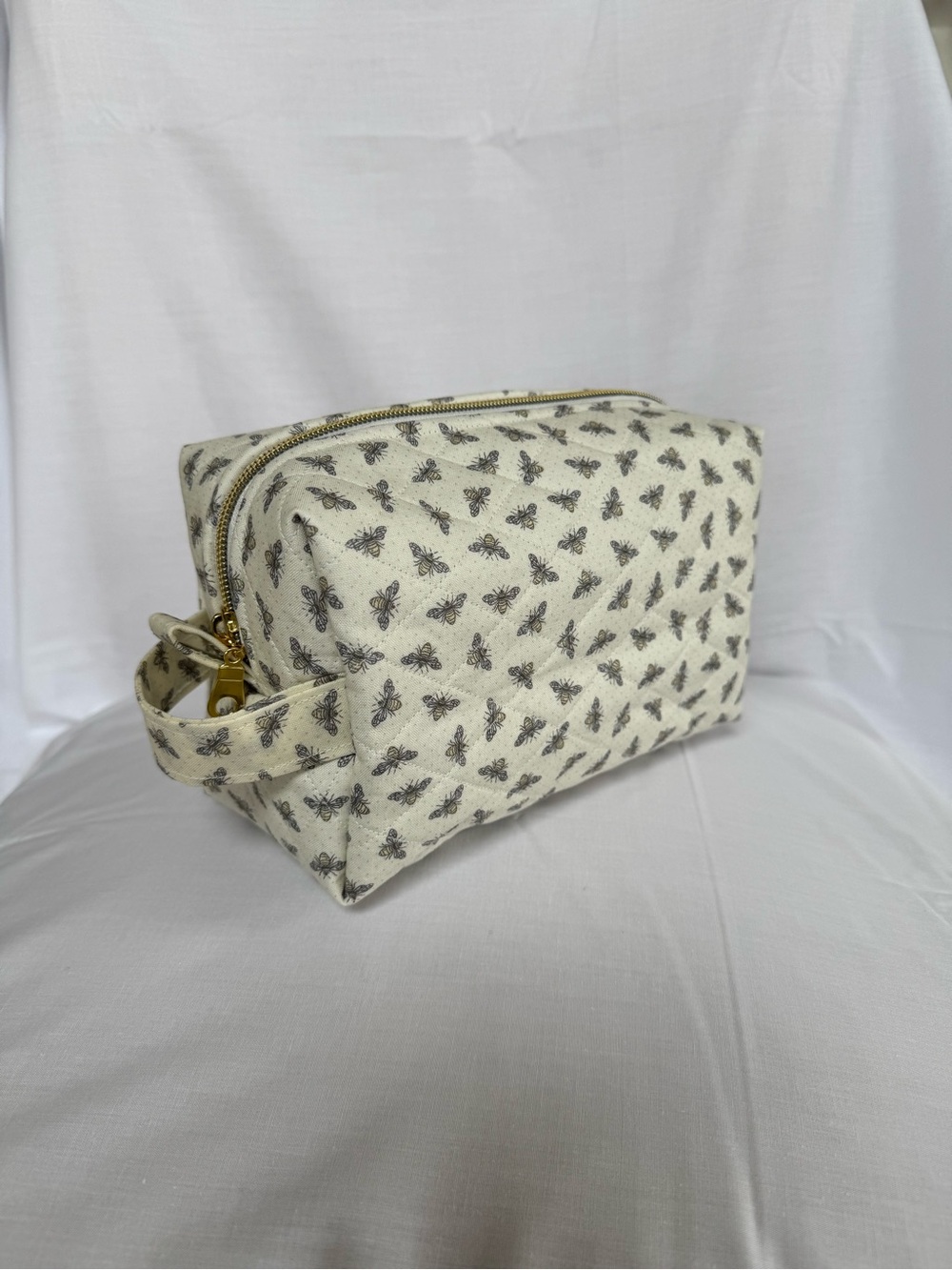 Cream Bee-Print Canvas Toiletry Bag